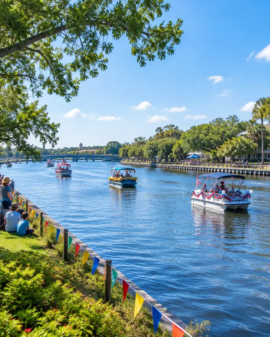 AI-generated image of a community river festival in a Florida town. AI-generated visual for illustrative purposes. This illustrative scene does not depict the actual Chasco Fiesta.